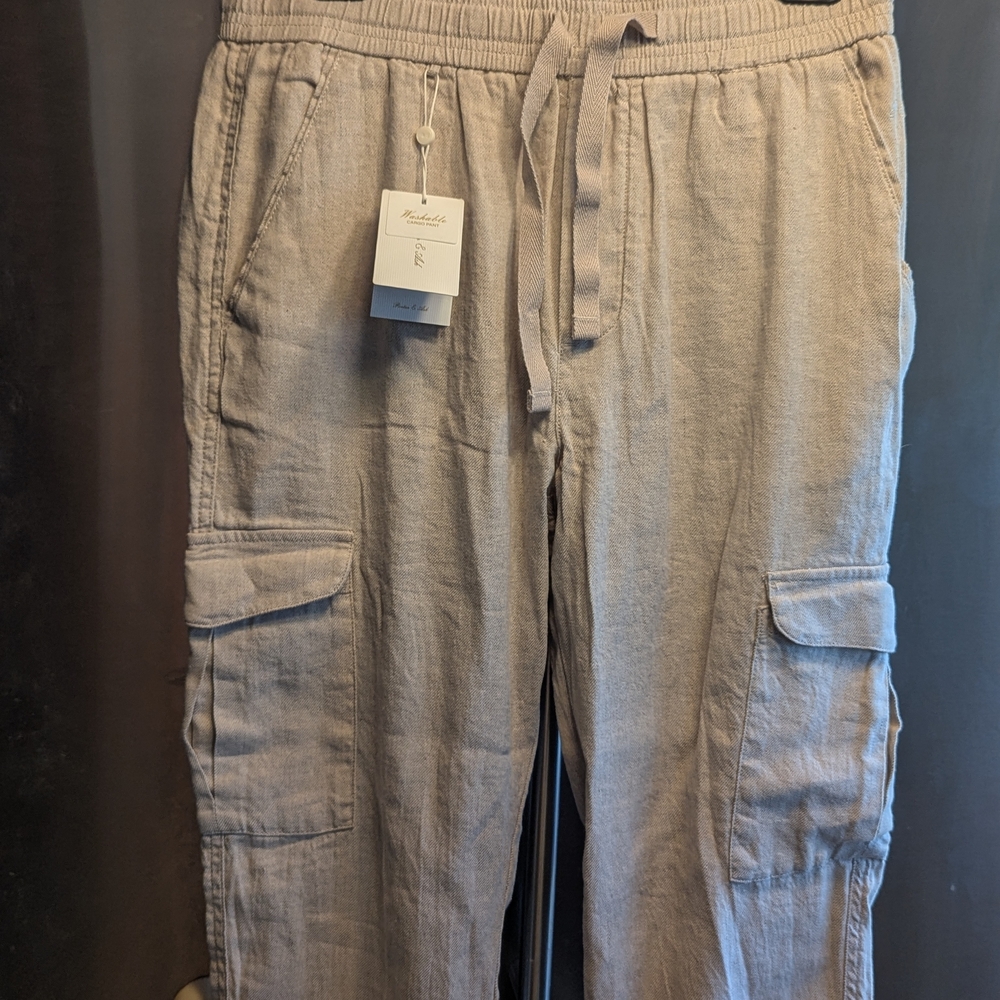 NWT Men's Porter & Ash Elastic/Drawstring Slim Fit Linen Ctn Cargo Pants Sz M